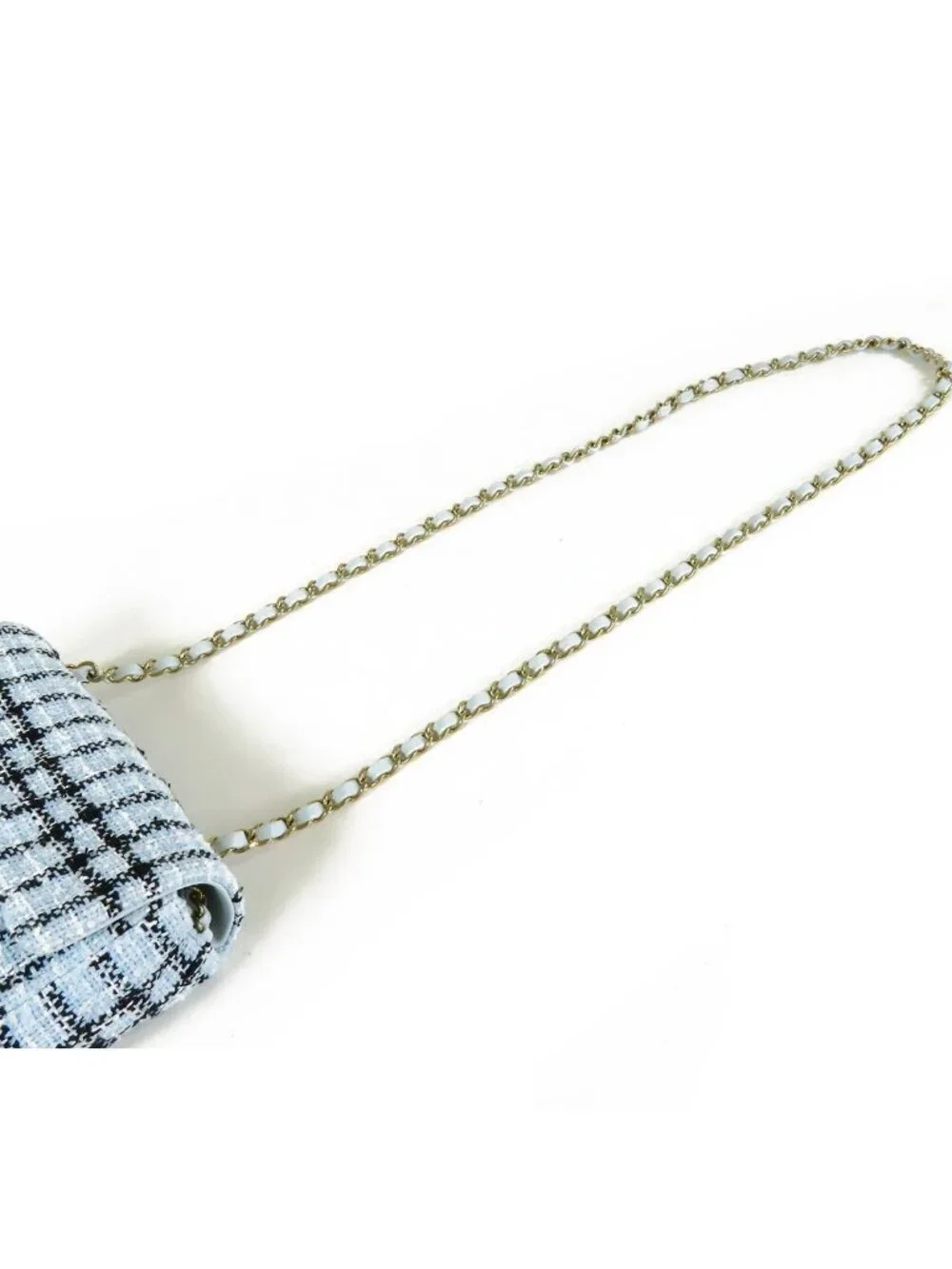 Chanel Mini Quilted Blue Black Gold Tweed Leather Chain Shoulder Bag 20